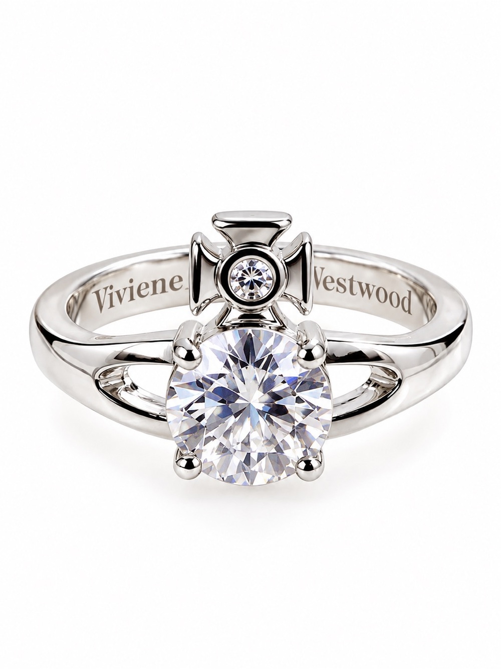 Vivienne Westwood Silver Ring with Clear Crystal Orb Accent
